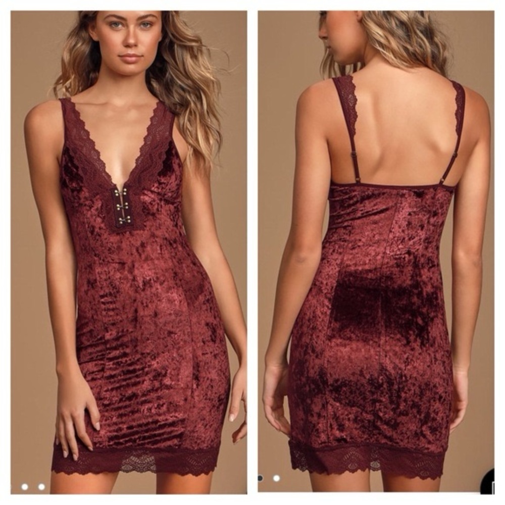 FP Wait For It Wine Red Velvet Bodycon Mini Dress
